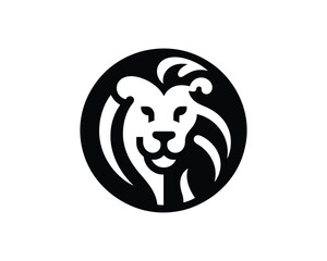 Playful Lion Head Icon Logo in Black and White Clean Minimal Design