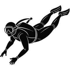 Scuba diving vector silhouette illustration Diver ascending with bubbles rising