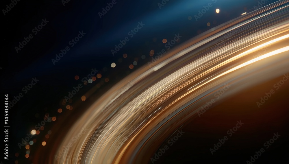 Poster abstract light trails curve across a dark background, creating a dynamic and futuristic visual effec