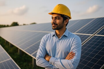 Engineer inspecting solar panels.