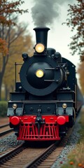 Fototapeta premium Vintage steam locomotive on tracks