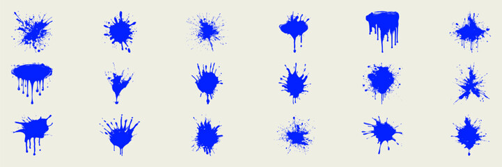 Blue Paint Splatter Silhouette Set. Creative Art Elements For Design Projects. Isolated Vector Illustration Collection