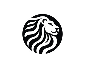 Playful Minimal Lion Head Logo in Bold Black and White Flat Style