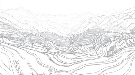 Obraz premium Line art shows rice terraces on mountains, detailed and minimalist. It can be used as coloring book for adults, creative and educational.