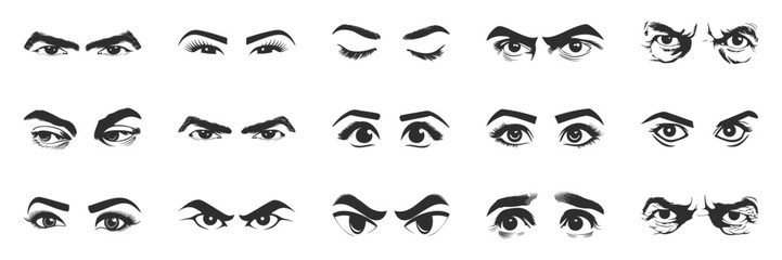 Eye Expressions Silhouette Set. Diverse Emotions And Moods Depicted Through Eye Illustrations. Isolated Vector Illustration Collection