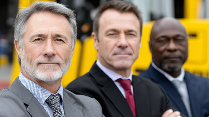 Confident Portrait of Business Team of Professionals Standing Together Outdoors with Yellow Background