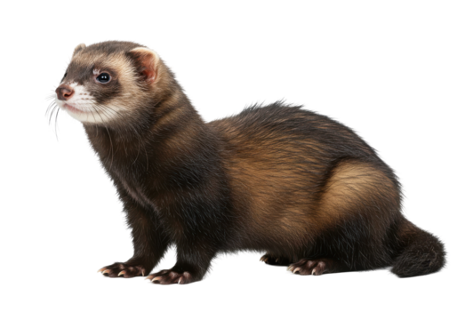 Sleek ferret in profile dark fur shining