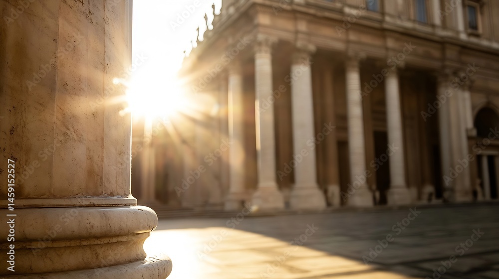 Leinwandbilder sunbeams illuminate a classical column, the foreground sharply contrasting with a softly blurred bac
