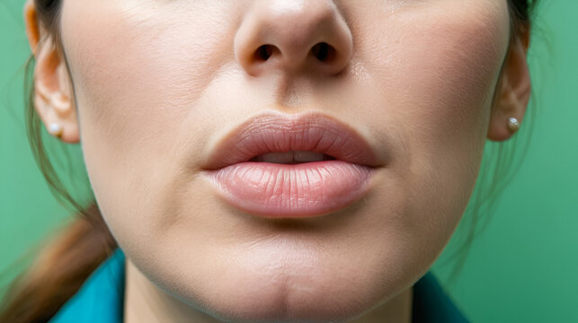 Allergic reaction to insect sting. A woman who are stung by a bee. Edema, swelling lips