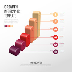 This is a growth infographic template featuring a 3D bar chart. It shows business progress on a timeline with colorful ascending bars, perfect for presenting growth and data.