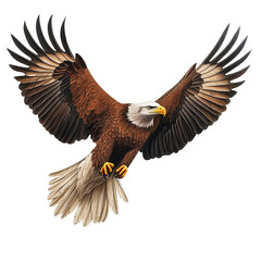 Obraz premium A majestic bald eagle soaring with wings spread wide. The eagle's brown and white feathers create a striking image