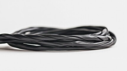 Naklejka premium Tangled and twisted black electrical cords cables and wires in a minimalist studio background with smooth dark shadows and highlights Abstract graphic design with a technological digital