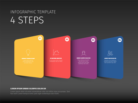 This is a 4 steps infographic template design. It's a vector illustration for process, options, or report using colorful simple infographic template design with dark background.
