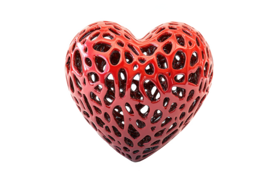 Red heart with holes isolated on transparent background