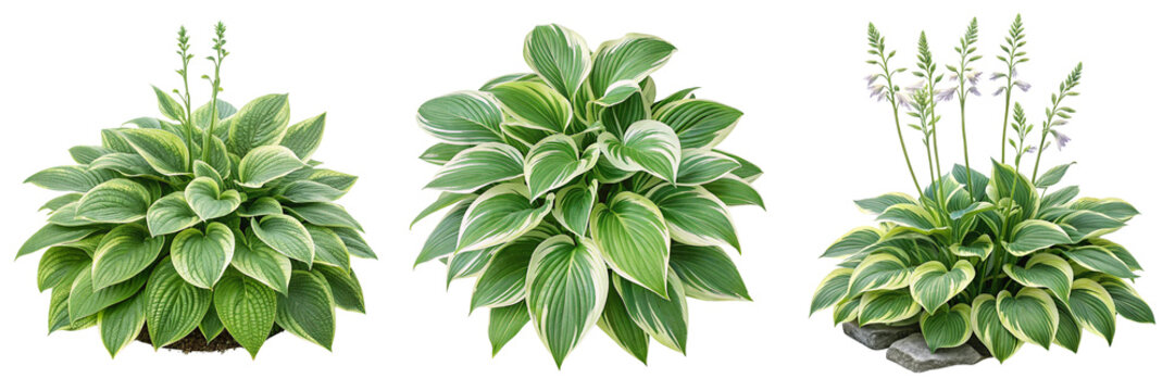 Set of A Hosta Plant Lush Foliage isolated on a transparent background