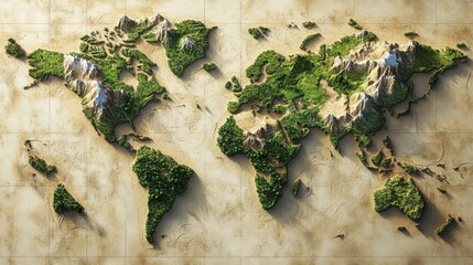 3 d world map lush green vegetation