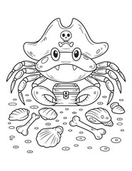 Pirate Crab with Skull Hat – Spooky Beach Coloring Page for Kids
