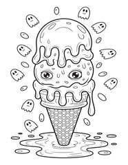 Creepy Eyeball Ice Cream Cone – Spooky Dessert Coloring Page
