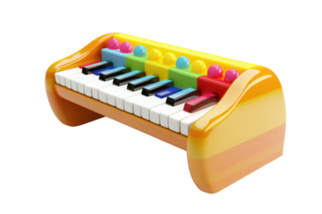 Colorful toy piano keyboard isolated on transparent background
