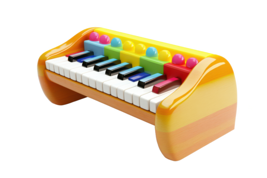 Colorful toy piano keyboard isolated on transparent background