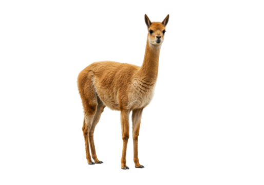 Vicuña standing alert on a black background