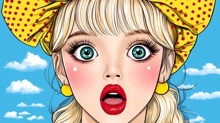 Surprised Young Woman in Pixel Art Portrait with Yellow Headband