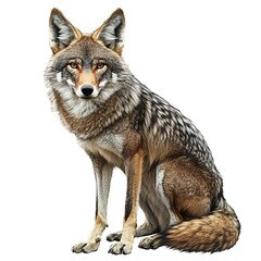 Fototapeta premium A close-up portrait of a stunning coyote sitting upright, showcasing its intense gaze and unique fur patterns