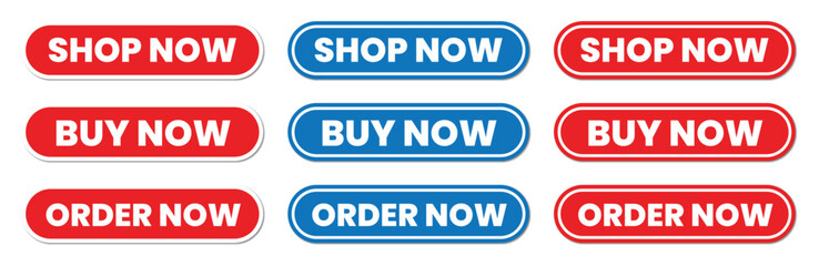 Shop Buy Order Now Button set in red and blue for ecommerce and marketing design