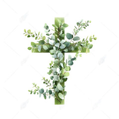 Eucalyptus Wreath and Cross Illustration.