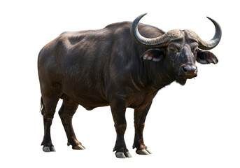 A powerful Cape buffalo sculpted against the void horns curved like a hunters moon