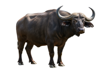 A powerful Cape buffalo sculpted against the void horns curved like a hunters moon