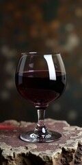 Clear glass of red wine on a stone surface