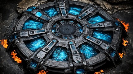 Obraz premium Activating the mystical portal fantasy realm digital art sci-fi environment aerial view energy concept