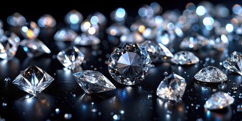 Glittering diamond fragments scattered across a velvety black surface