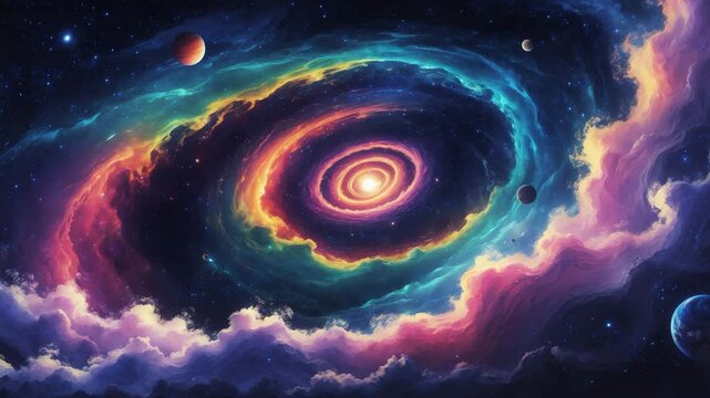Black hole, science fiction wallpaper: Beauty of deep space with colorful graphics for background, including water waves, clouds, night sky, universe, galaxy, Planets, Credit app Procreate