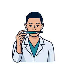 Doctor checkig thermometer icon vector isolated on white.