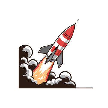 Missile or rocket vector illustration isolated on white. Red and white misile rocket.