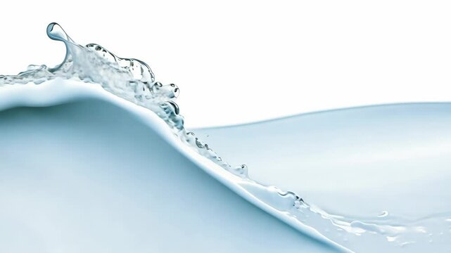 A gentle wave of clear blue water rises and breaks softly, capturing the essence of tranquility and fluidity, while reflecting light in shades of blue and white.