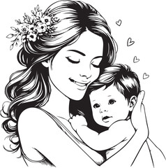 Elegant Black & White Mother’s Day Vector Design | Minimalist Line Art Illustration