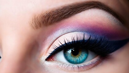 Obraz premium Beautiful macro shot of female eye make-up in smoky eyes style. Blue eye.