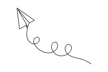 
Continuous single line drawing of paper plane outline isolated vector art design