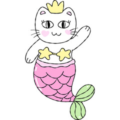 Cute Kitten in a Mermaid Costume Wearing a Crown