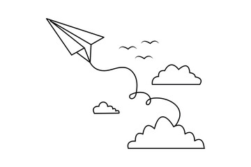 
Continuous single line drawing of paper plane outline isolated vector art design