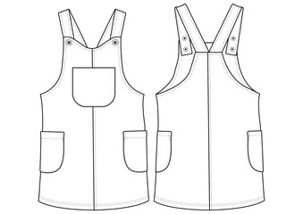 Baby girls danim Pinafore fashion flat sketch template vector