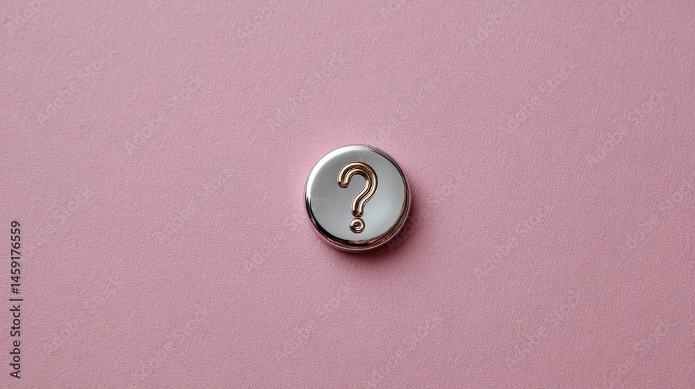 Poster A chrome metallic question mark stands upright against a smooth matte pink backdrop, offering a modern design element with space for additional text or branding