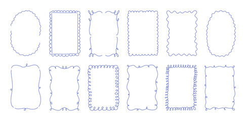 Set of minimalists doodle hand drawn frames. Modern layouts for wedding invitations, for birthday cards, menu, etc. Squiggly and wavy borders.
