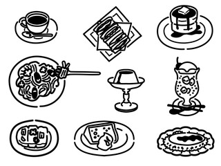 カフェメニューのイラストセット（線画）