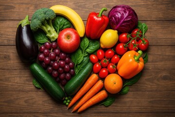 Colorful heart-shaped vegetable arrangement.