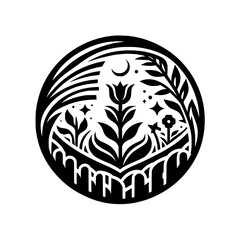 Botanical Silhouette: Floral Circle Design in Black and White