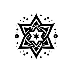 Geometric Starburst Mandala in Black and White, Vector Illustration